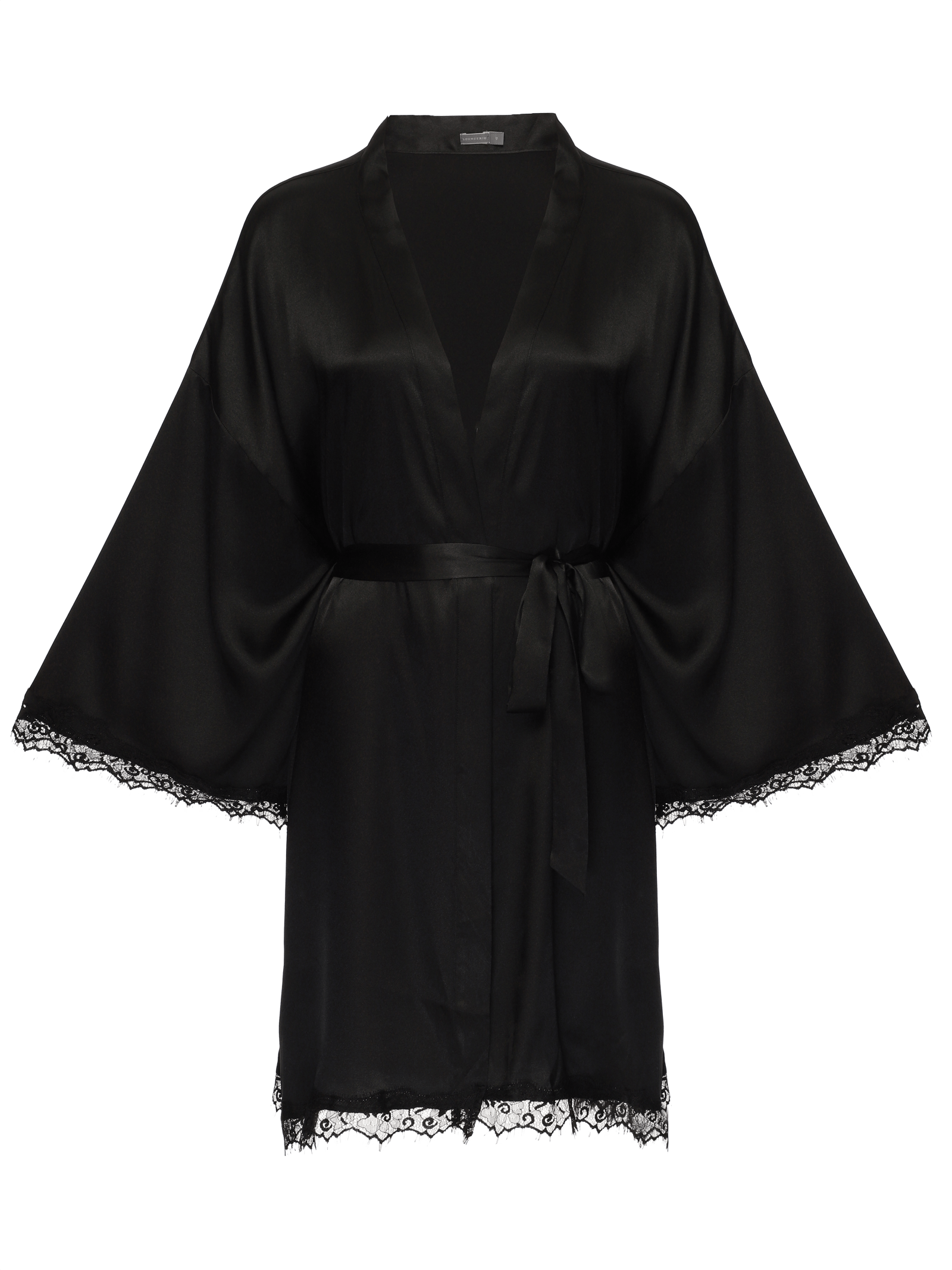 Robe Manga Curta Cetim Renda Angelina Preto