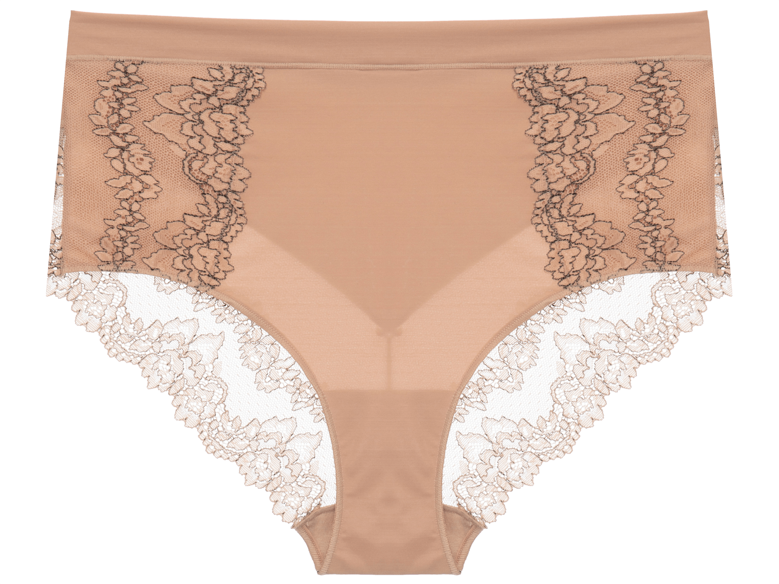 Calcinha Alta Microfibra Renda Signature Première Nude/Preto