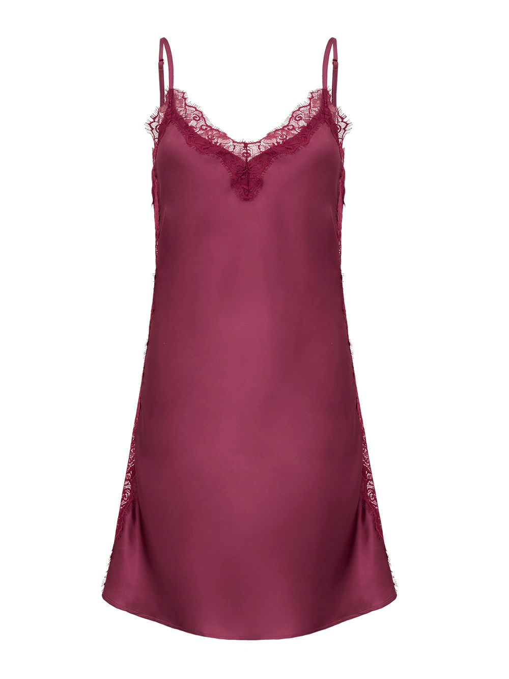 Camisola Curta Sem Manga Cetim Renda Angelina Rosa Raspberry