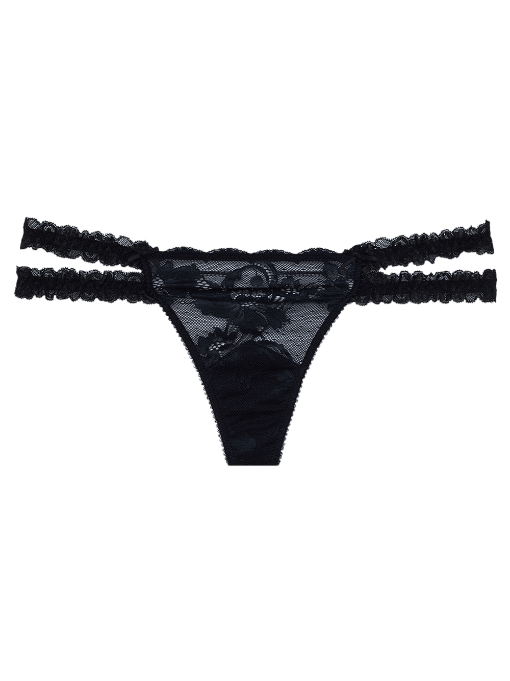 Calcinha Fio String Renda Petit Poá Preto