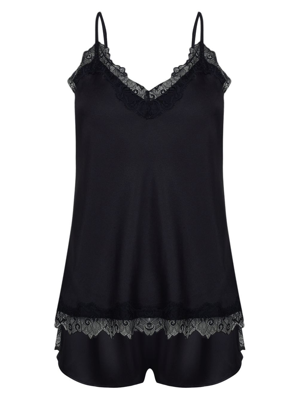 Shortdoll Cetim Renda Angelina Preto