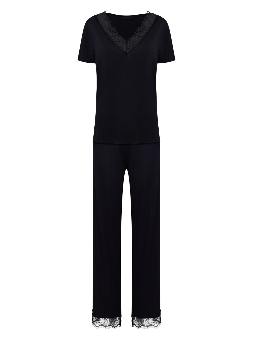 Pijama Longo Malha Renda Alala Preto