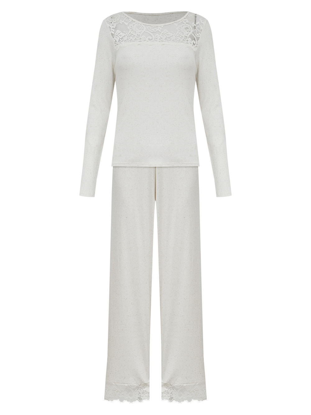 Pijama Longo Ribana Renda Madalena Creme