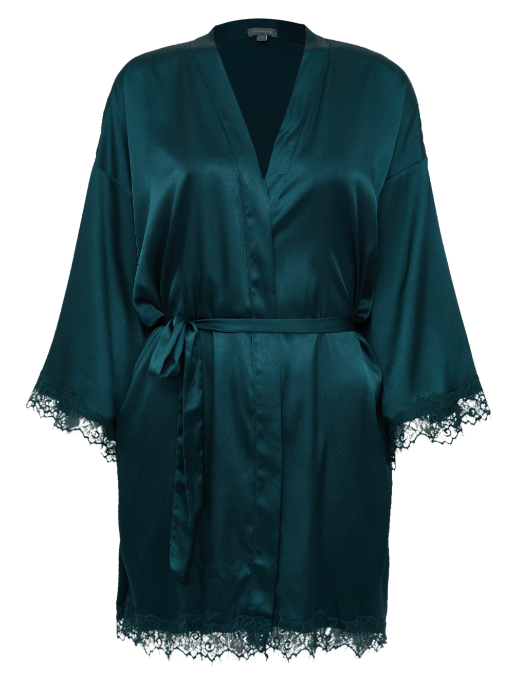 Robe Manga Curta Cetim Renda Angelina Verde Pine