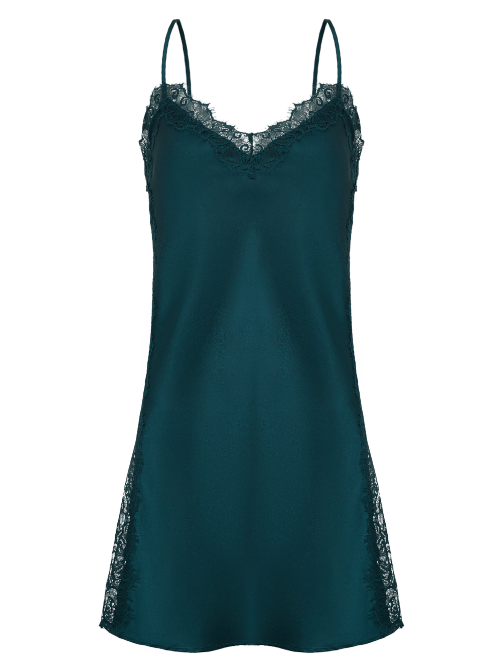 Camisola Curta Sem Manga Cetim Renda Angelina Verde Pine