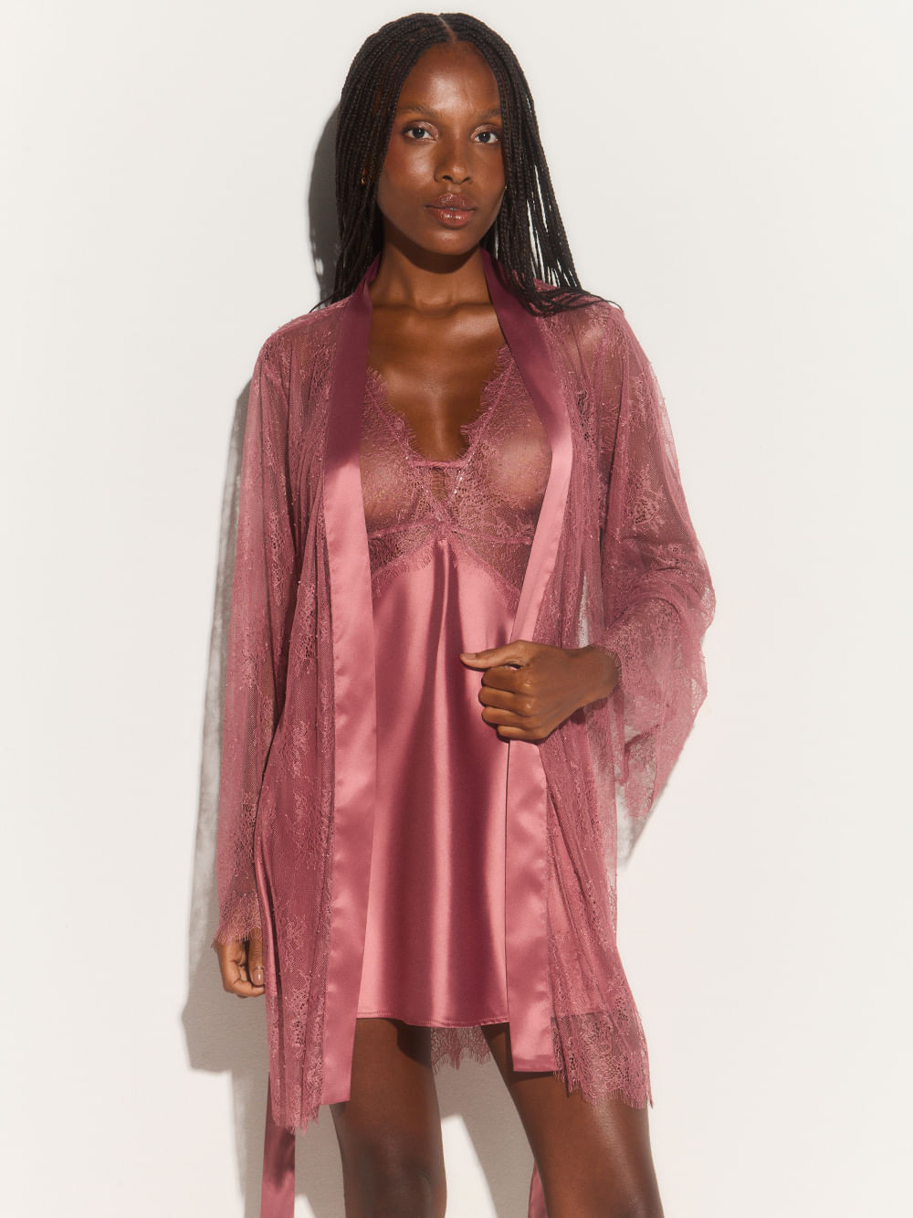 Kit Camisola e Robe Renda Martina Rosa Make