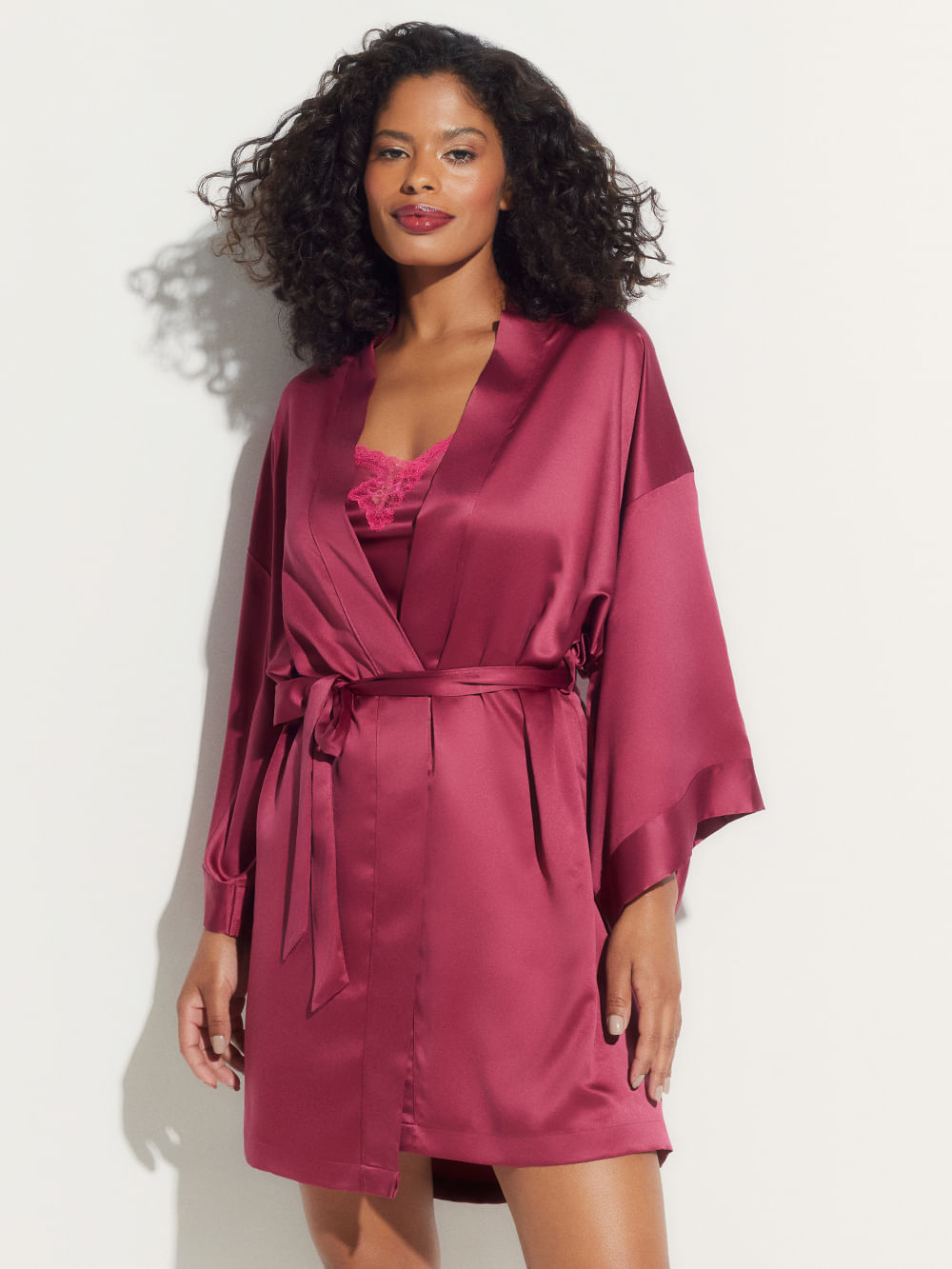 Kit Camisola e Robe Cetim Bella Luna Sangria