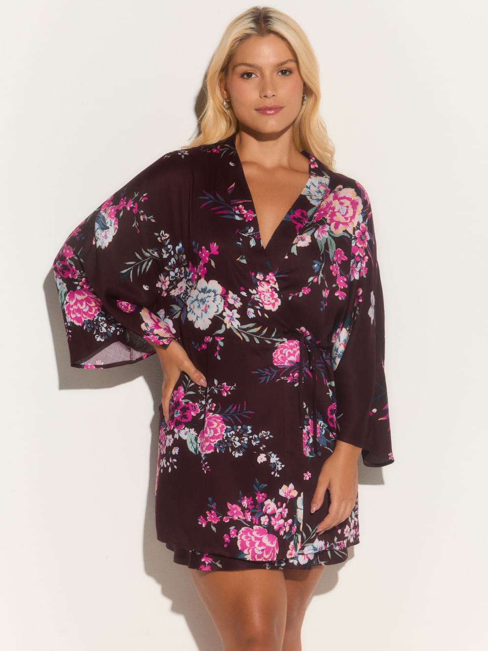 Kit Camisola e Robe Viscose Sabrina Floral Estampado