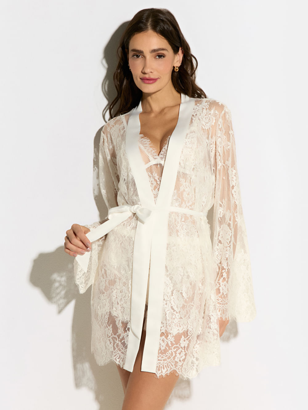 Robe Curto Manga Longa Renda After Party Off White